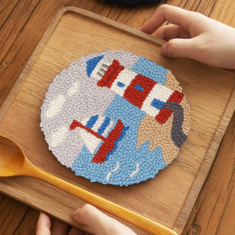 Seaside Lighthouse Punch Needle Kit - Handcrafted Art | Vibrant Handcraft Treasure - 5 inch Coaster Kit - image 5