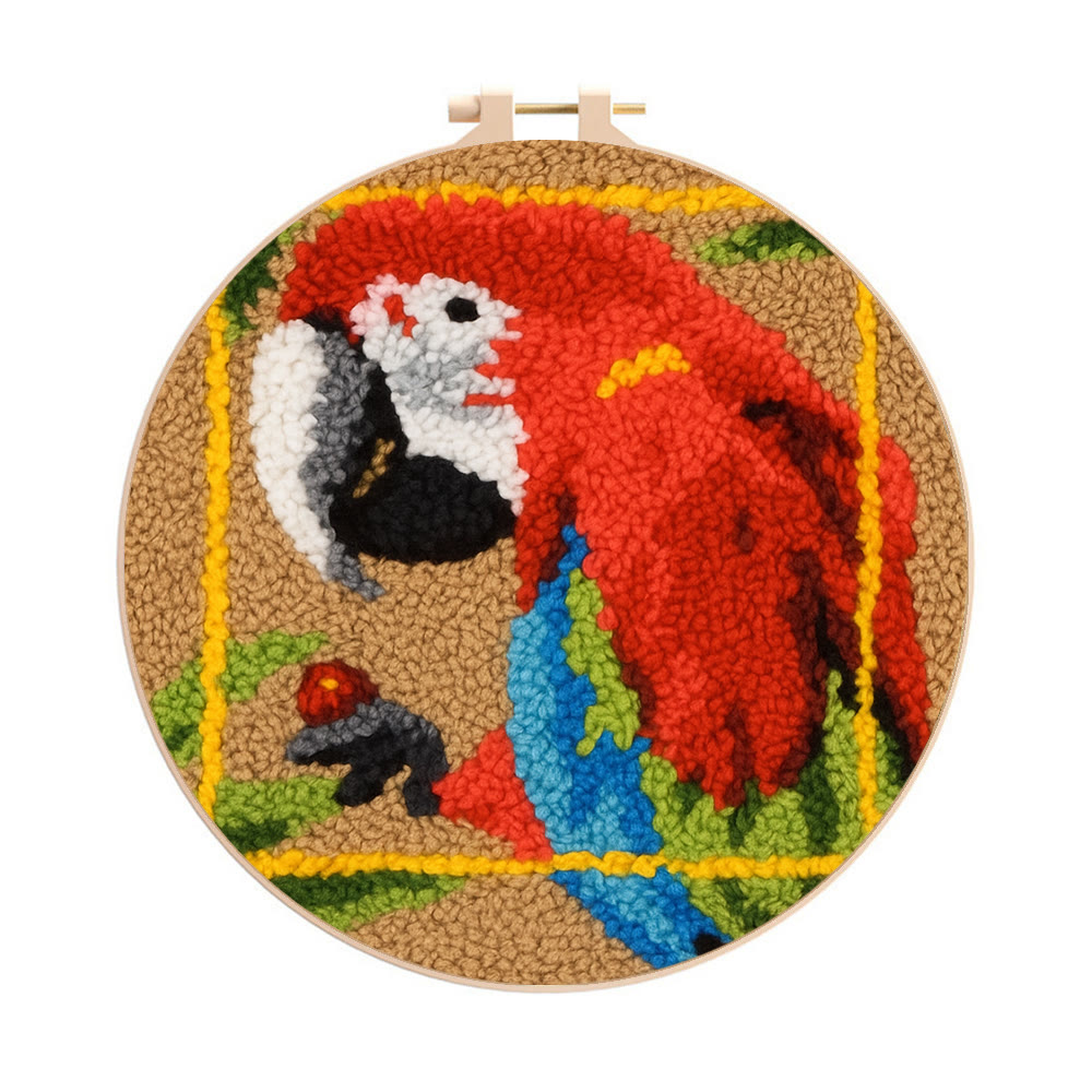 Scarlet Macaw Punch Needle Kit - Artisan-crafted Art | Tropical-themed For Diy Enthusiasts - 8 inch Hoop Kit - image 1