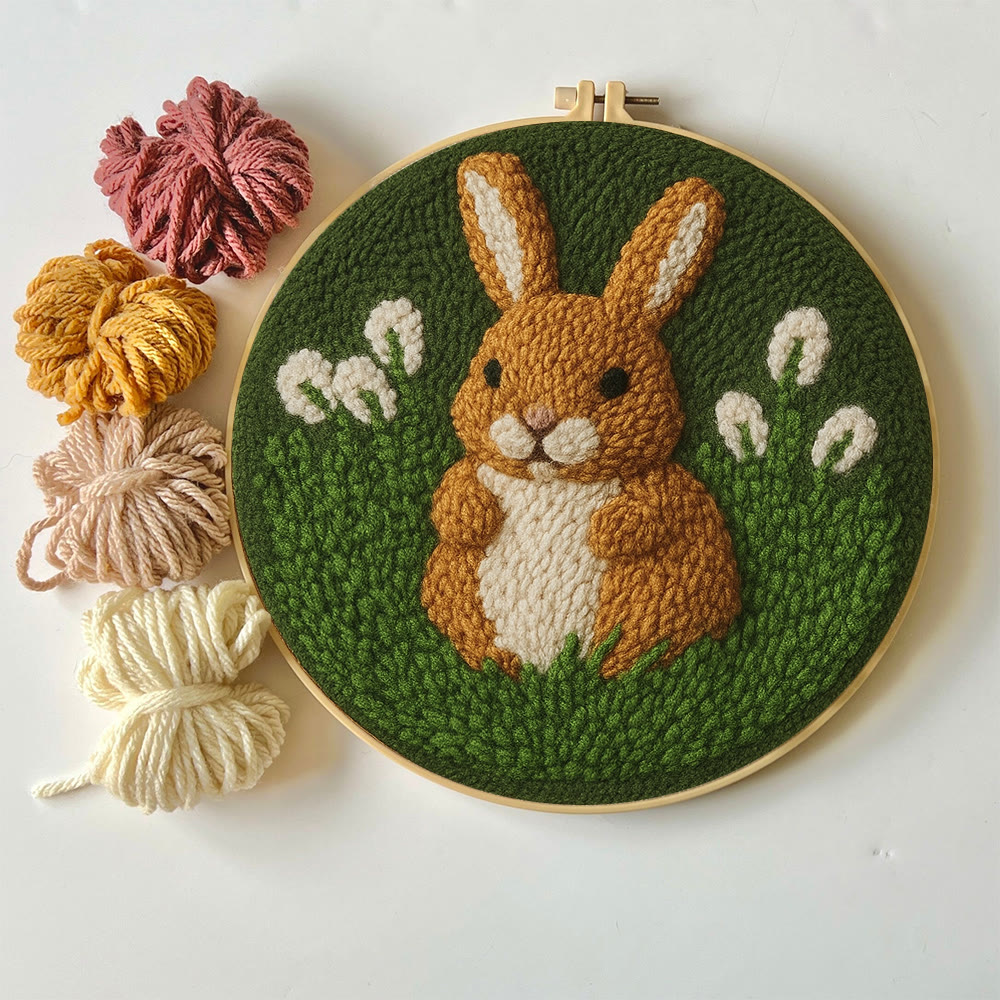 Bunny In Meadow Punch Needle Kit - Handcrafted Art | Charming Diy - image 3