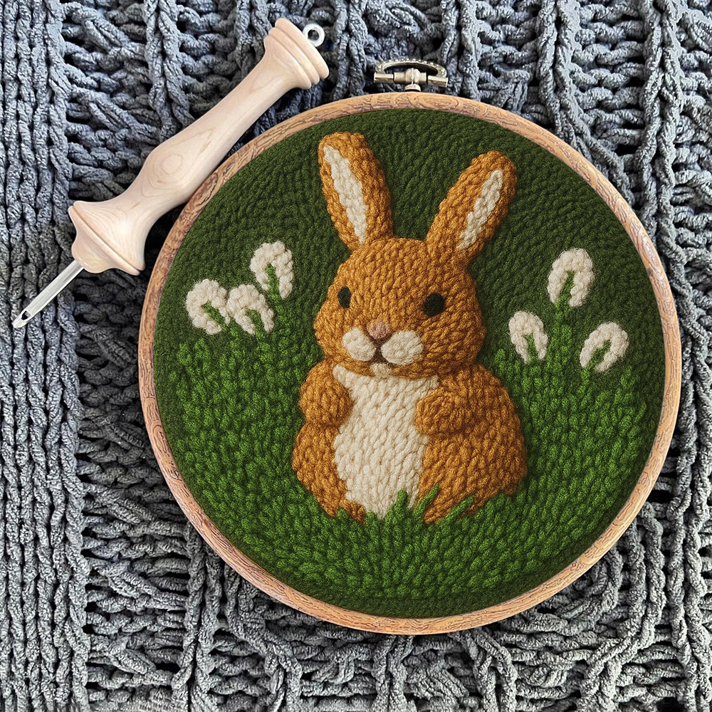 Bunny In Meadow Punch Needle Kit - Handcrafted Art | Charming Diy - image 4