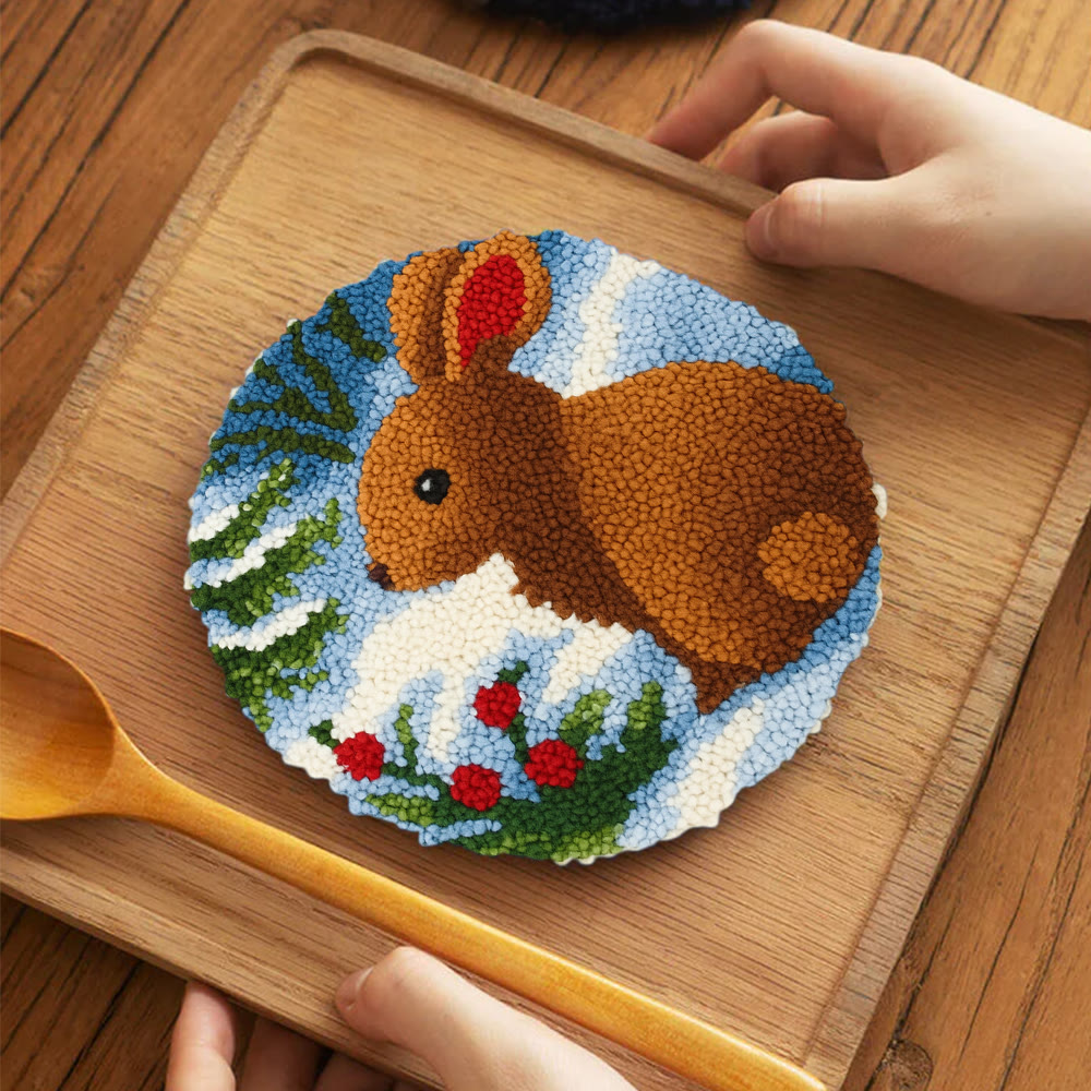Winter Bunny Punch Needle Kit - Artisan-crafted Piece | Seasonal Decor - 5 inch Coaster Kit - image 8