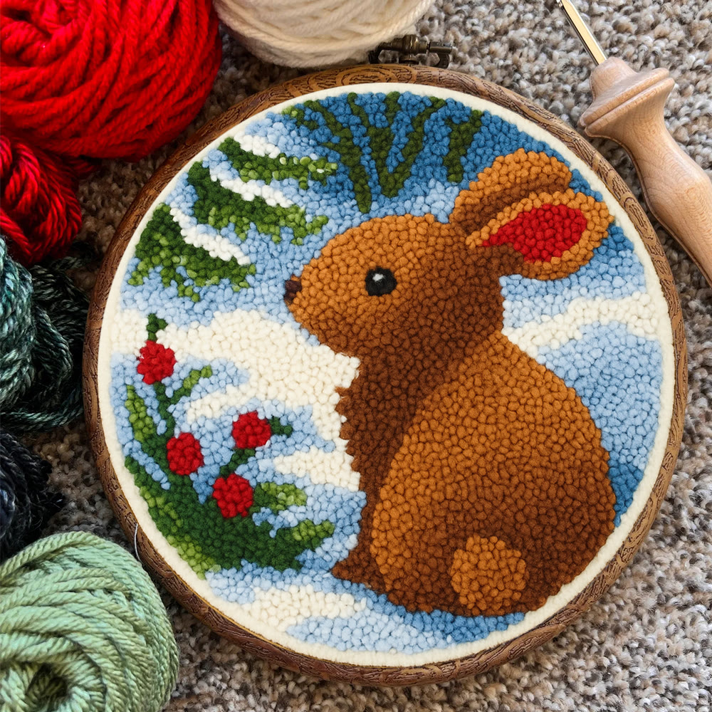 Winter Bunny Punch Needle Kit - Artisan-crafted Piece | Seasonal Decor - image 4