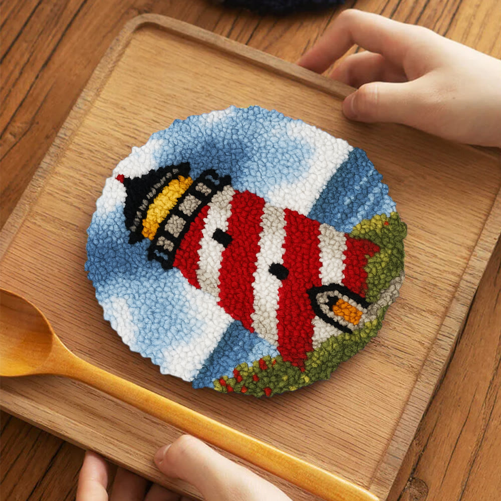 Nautical Lighthouse Punch Needle Kit - Playful Desert Decor | Whimsical Diy Creation - 5 inch Coaster Kit - image 7