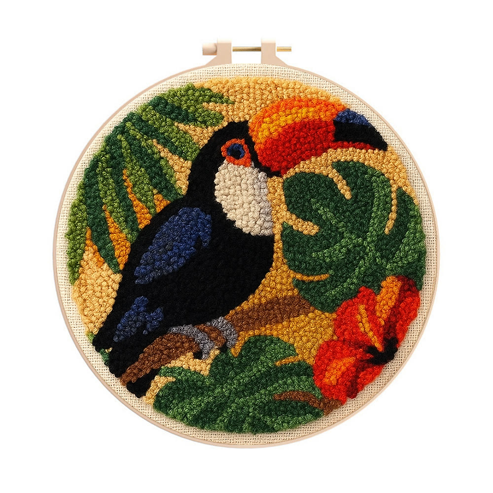 Toucan Tropical Punch Needle Kit - Easy Diy Kit | Exotic Handcraft Gift - 8 inch Hoop Kit - image 1
