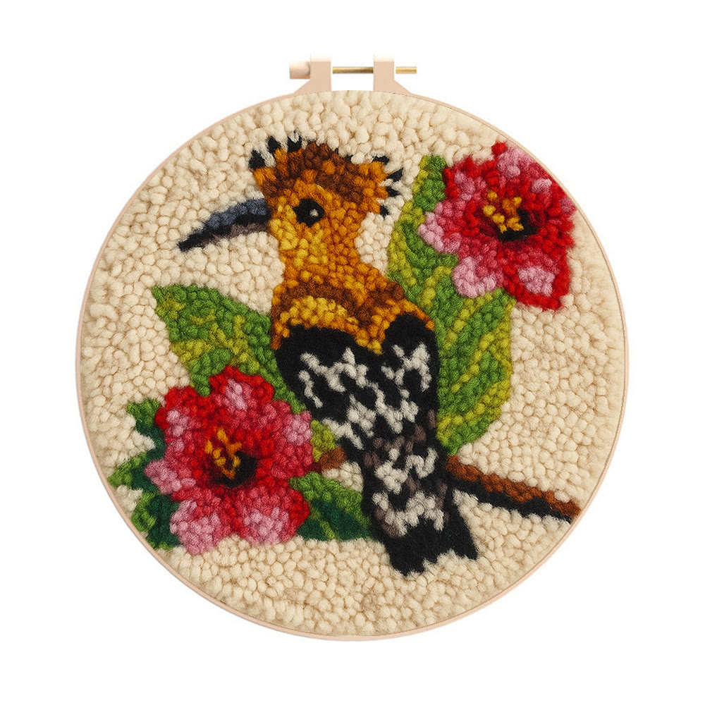 Hoopoe Floral Punch Needle Kit - Artisan-made Craft | Nature-inspired Decor - 8 inch Hoop Kit - image 1