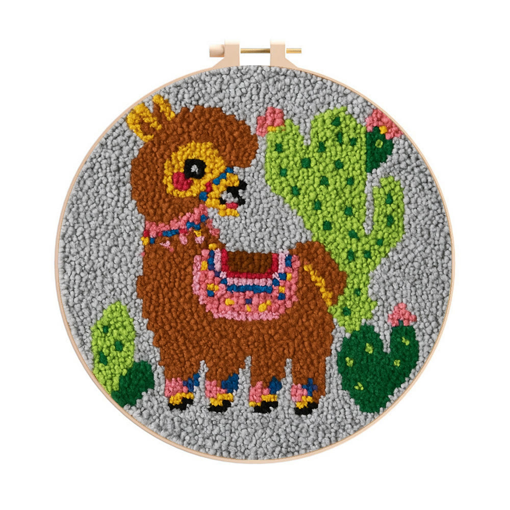 Alpaca Cactus Punch Needle Kit - Handcrafted Art | Boho-Themed Gift - 8 inch Hoop Kit - image 1