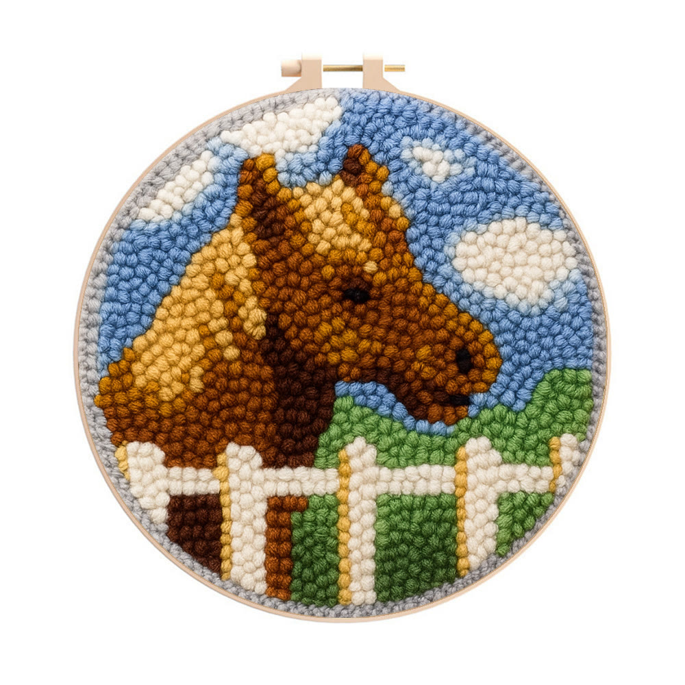 Horse Pasture Punch Needle Kit - Rustic Handcraft Gift |  Artisan-Crafted Art - 8 inch Hoop Kit - image 1