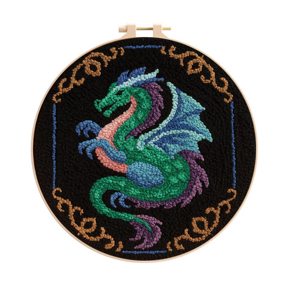 Mythical Dragon Punch Needle Kit - Artisan-crafted Art | Exotic Handcraft Item - 8 inch Hoop Kit - image 1