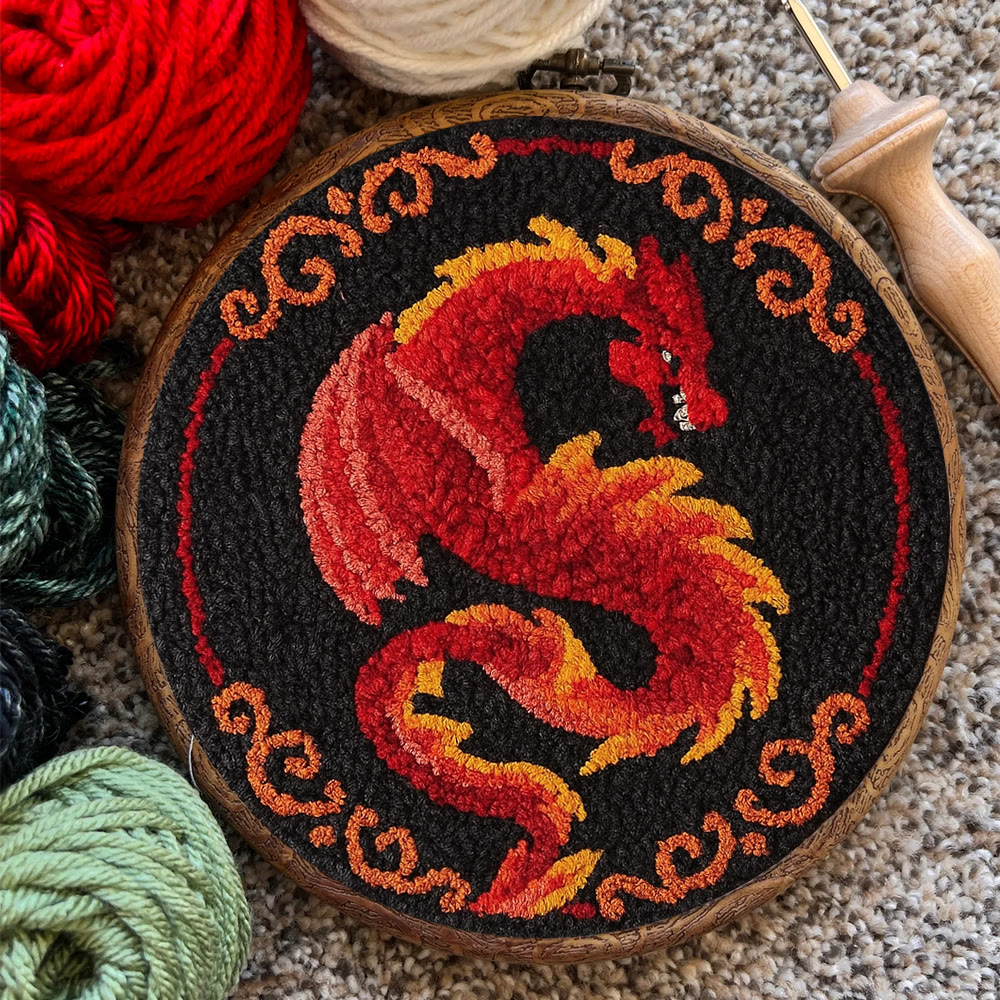 Fire Dragon Punch Needle Kit - Artisan-crafted Art | Fantasy Decor Accent - image 3