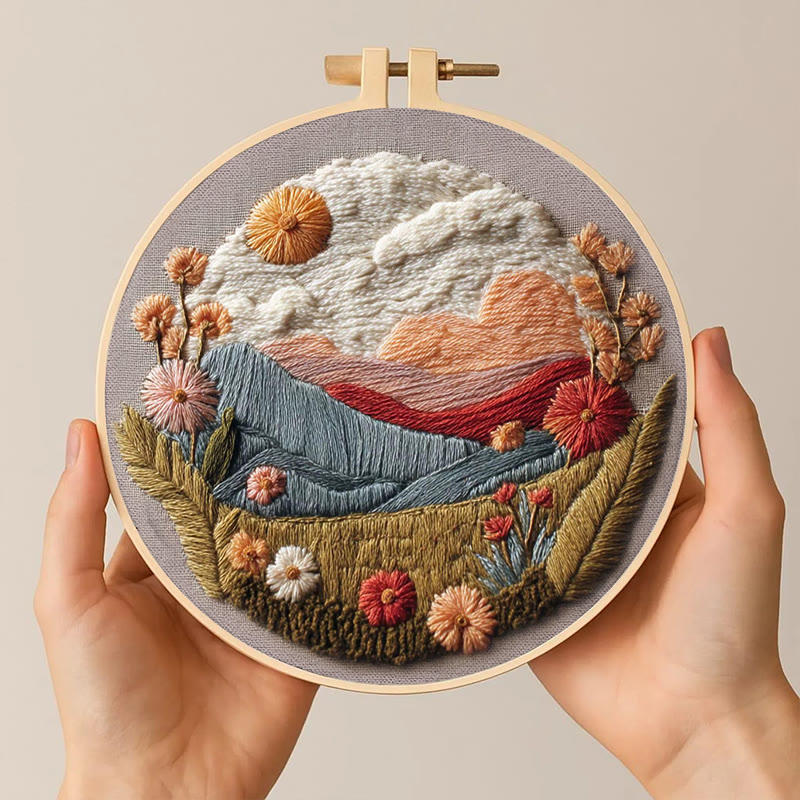 Rubbyoo Embroidery Kit - Floral Mountain Sunset | Nature Diy Craft | Boho Home Decor - image 3