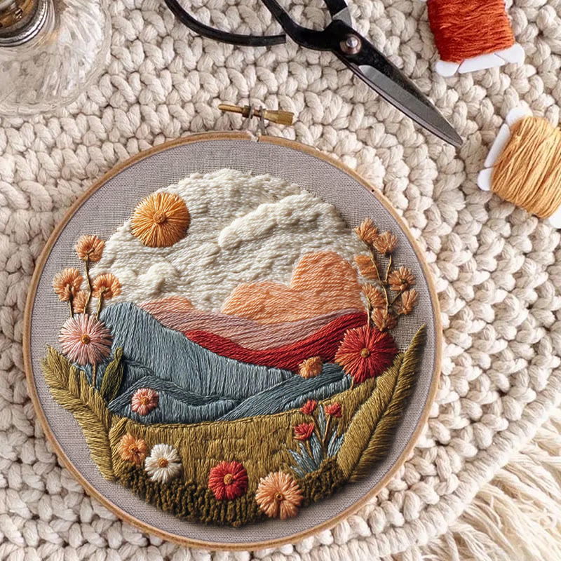 Rubbyoo Embroidery Kit - Floral Mountain Sunset | Nature Diy Craft | Boho Home Decor - image 7