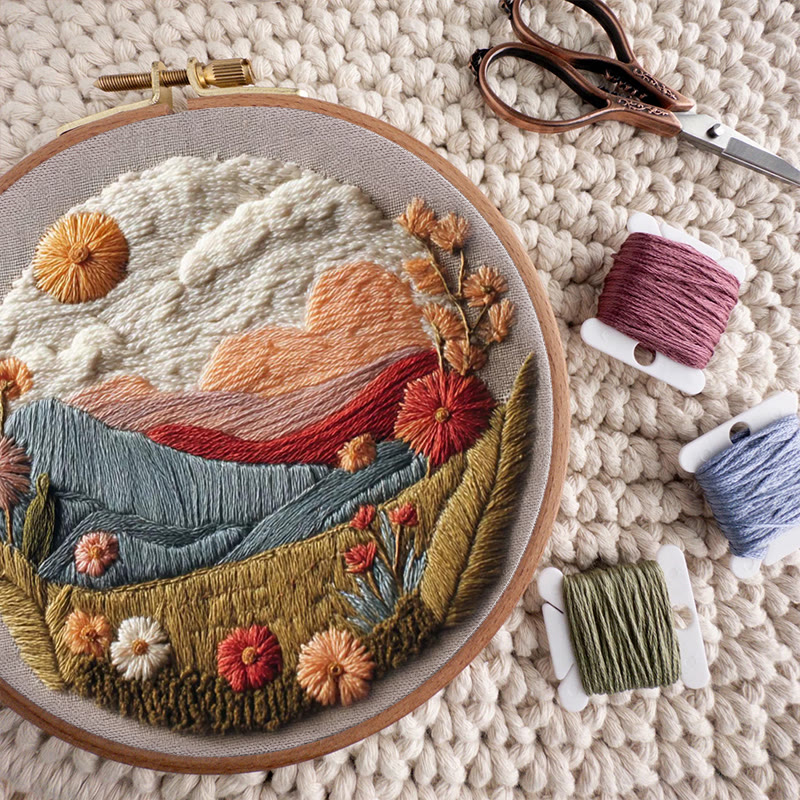 Rubbyoo Embroidery Kit - Floral Mountain Sunset | Nature Diy Craft | Boho Home Decor - image 6