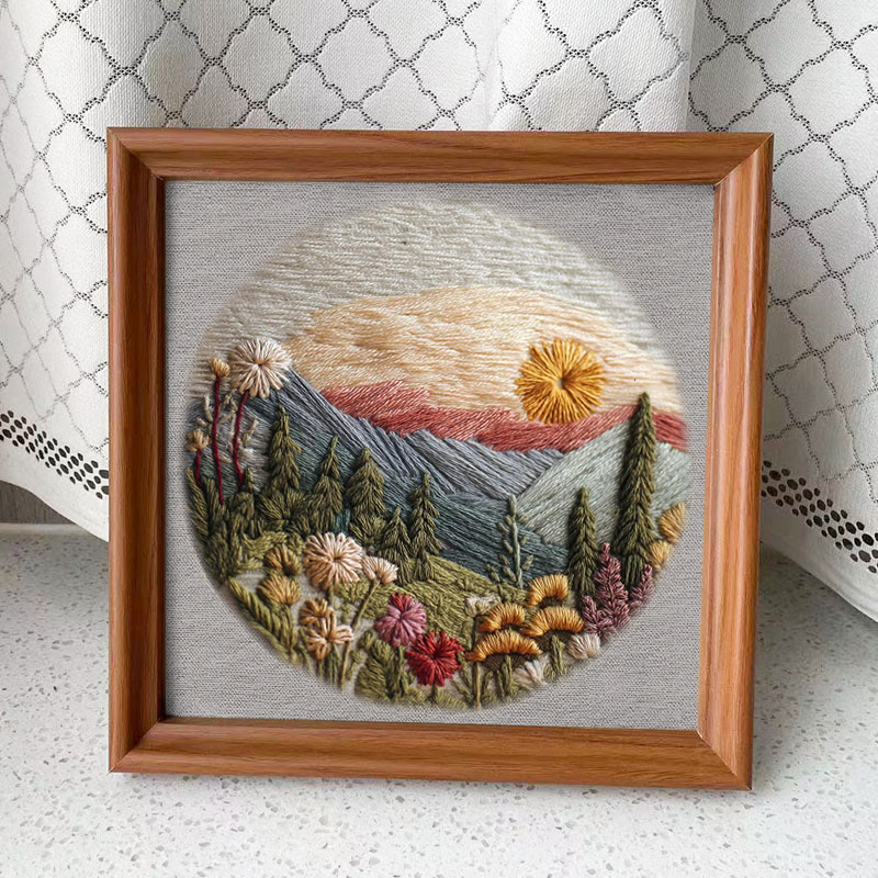 Rubbyoo Embroidery Kit - Alpine Floral Sunset | Outdoor-inspired Diy | Boho Wall Art Kit - Embroidery Kit Plus An Extra Frame - image 2