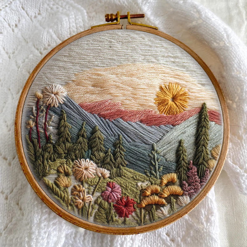 Rubbyoo Embroidery Kit - Alpine Floral Sunset | Outdoor-inspired Diy | Boho Wall Art Kit - image 6