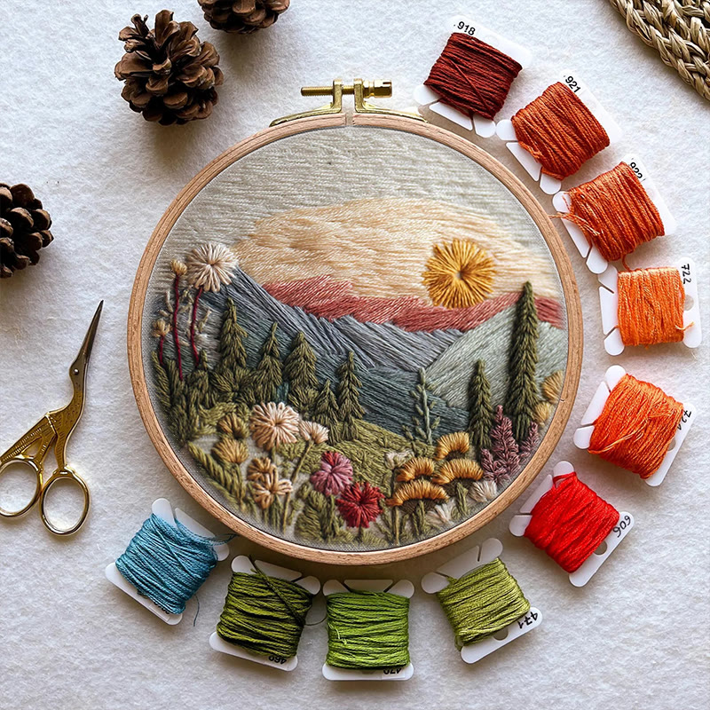 Rubbyoo Embroidery Kit - Alpine Floral Sunset | Outdoor-inspired Diy | Boho Wall Art Kit - image 4