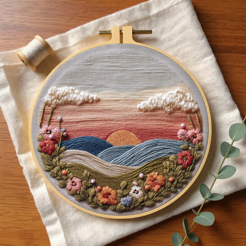 Rubbyoo Embroidery Kit - Floral Sunset Landscape | Scenic Diy Craft | Artistic Home Accent Kit - image 5