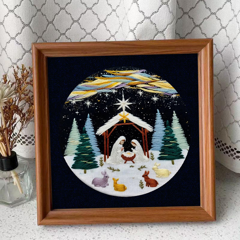 Rubbyoo Embroidery Kit - Nativity Christmas Night | Religious Diy | Spiritual Home Accent - Embroidery Kit Plus An Extra Frame - image 2