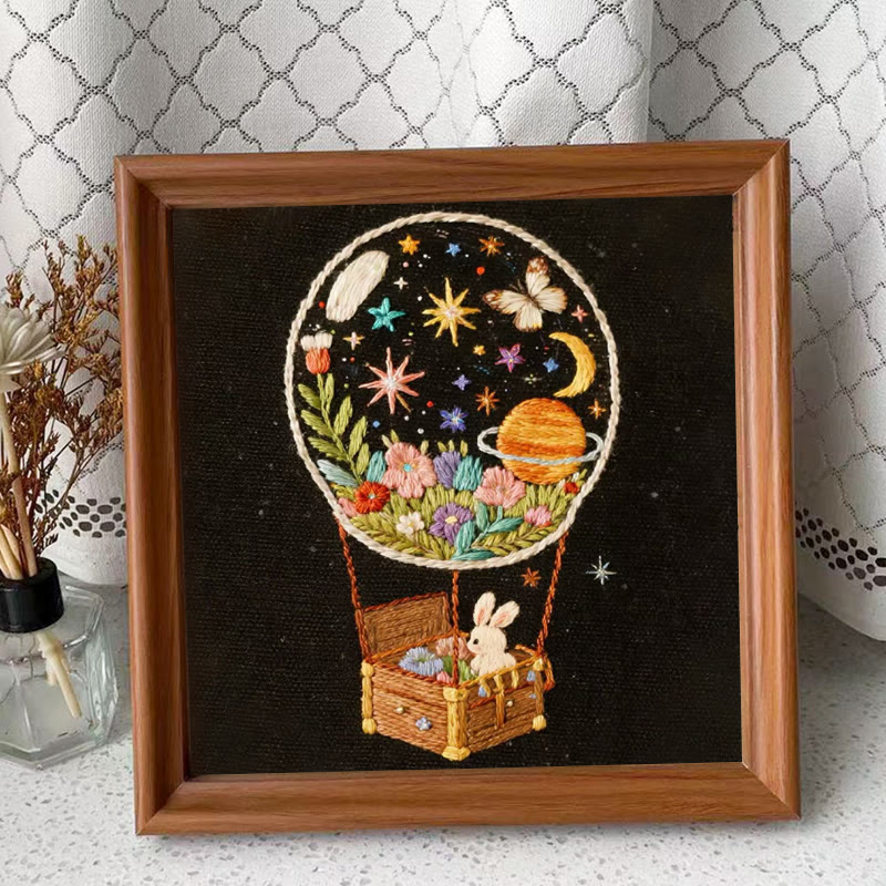 Rubbyoo Embroidery Kit - Bunny Cosmos Balloon | Enchanting Home Accent | Ideal Creative Gift - Embroidery Kit Plus An Extra Frame - image 2