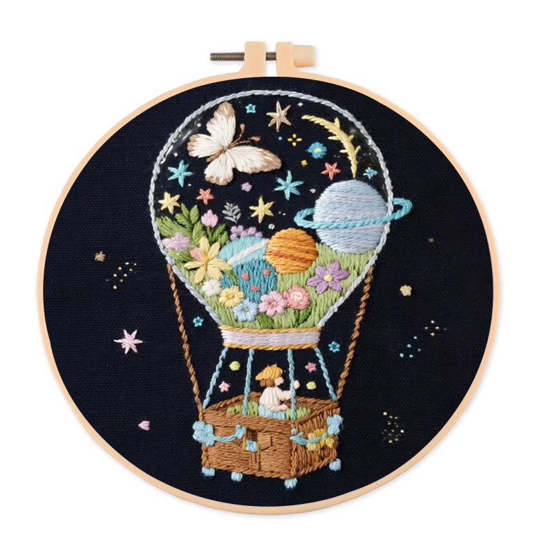Rubbyoo Embroidery Kit - Cosmic Balloon Quest | Creative Stitch Work | Thoughtful Handmade Gift - 20*20cm - image 1