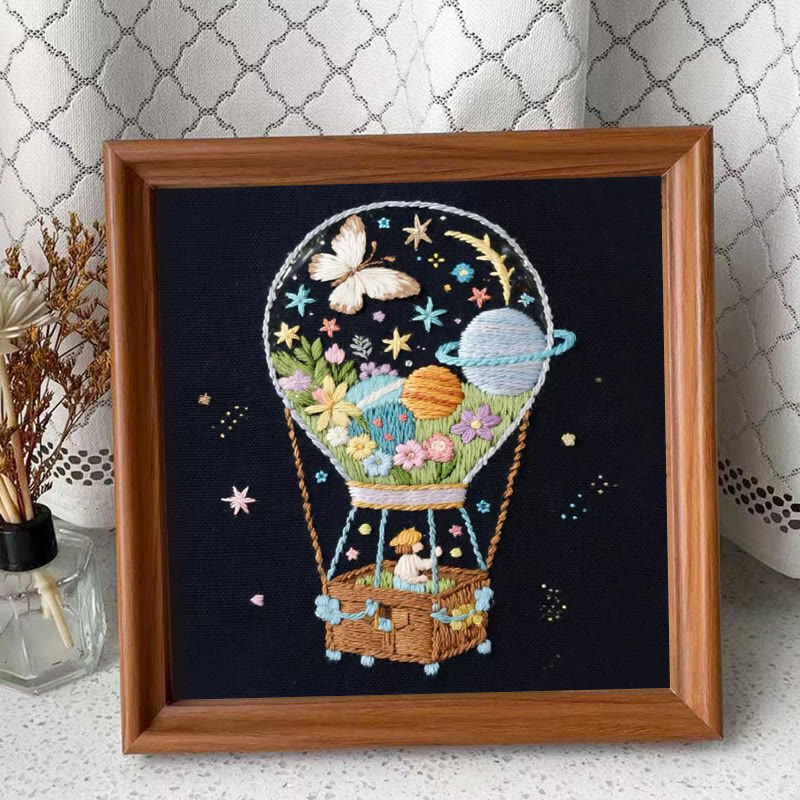 Rubbyoo Embroidery Kit - Cosmic Balloon Quest | Creative Stitch Work | Thoughtful Handmade Gift - Embroidery Kit Plus An Extra Frame - image 2