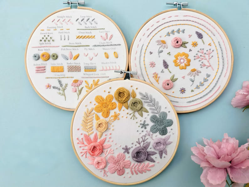 Rubbyoo 3-piece Beginner Embroidery Kit - Blooming Flower Stitch Practice | Perfect Needle Art For Diy Starter - image 2