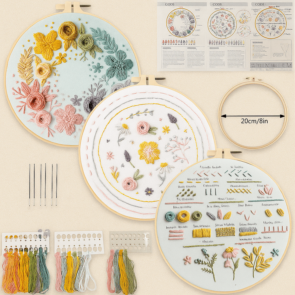 Rubbyoo 3-piece Beginner Embroidery Kit - Blooming Flower Stitch Practice | Perfect Needle Art For Diy Starter - 3-piece Beginner Embroidery Kit - image 4