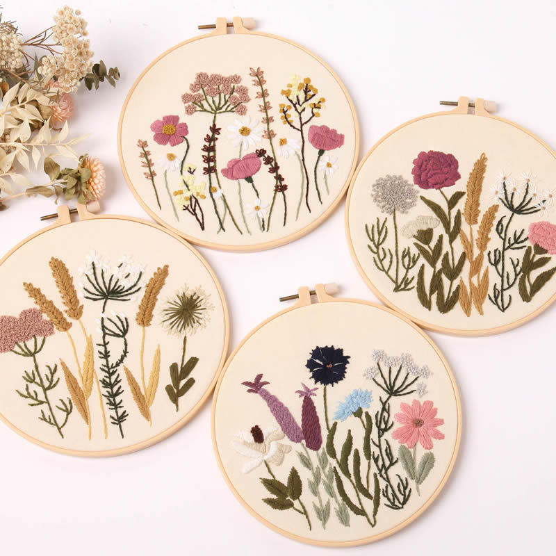 Rubbyoo 4-piece Beginner Embroidery Kit - Flower And Botanical Design | Embroidery Starter Needle Stitch Practice | Nice Art For Decor - 4-piece Beginner Embroidery Kit - image 1