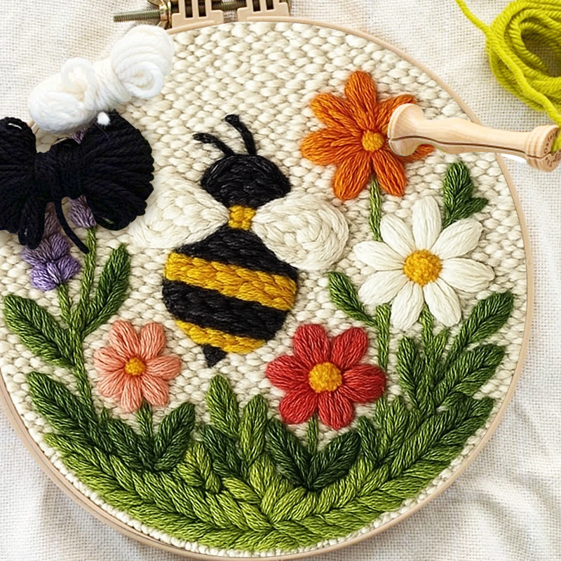 Bee With Flower Punch Needle Kit - Beautiful Decorative Art | Unique Handmade Coaster - image 5
