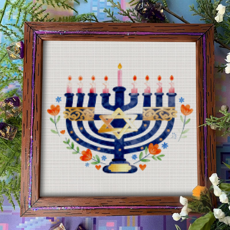 Cross Stitch Kit - Hanukkiah Candlestick | Diy Christmas Ornament | Personalised Handmade Gift - Hanukkiah Candlestick - image 2