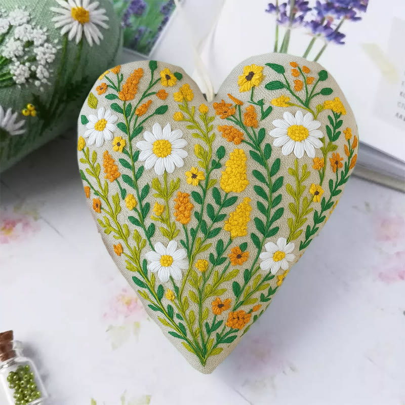 Rubbyoo Heart Embroidery Kit - Wildflower Meadow | Rustic Home Decor | Handmade Needle Artwork - image 2