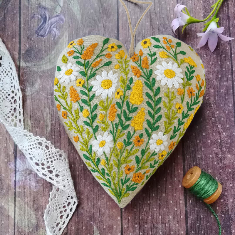 Rubbyoo Heart Embroidery Kit - Wildflower Meadow | Rustic Home Decor | Handmade Needle Artwork - image 1