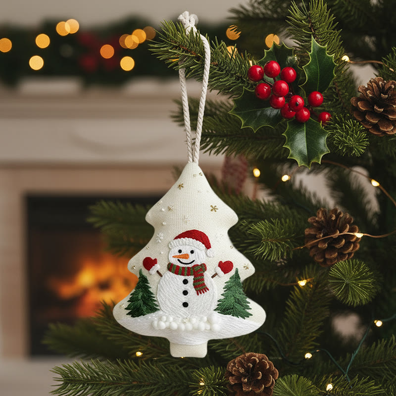 Rubbyoo Tree-shaped Embroidery Kit - Snowman Tree Charm | Festive Handmade | Charming Holiday Gift - image 1