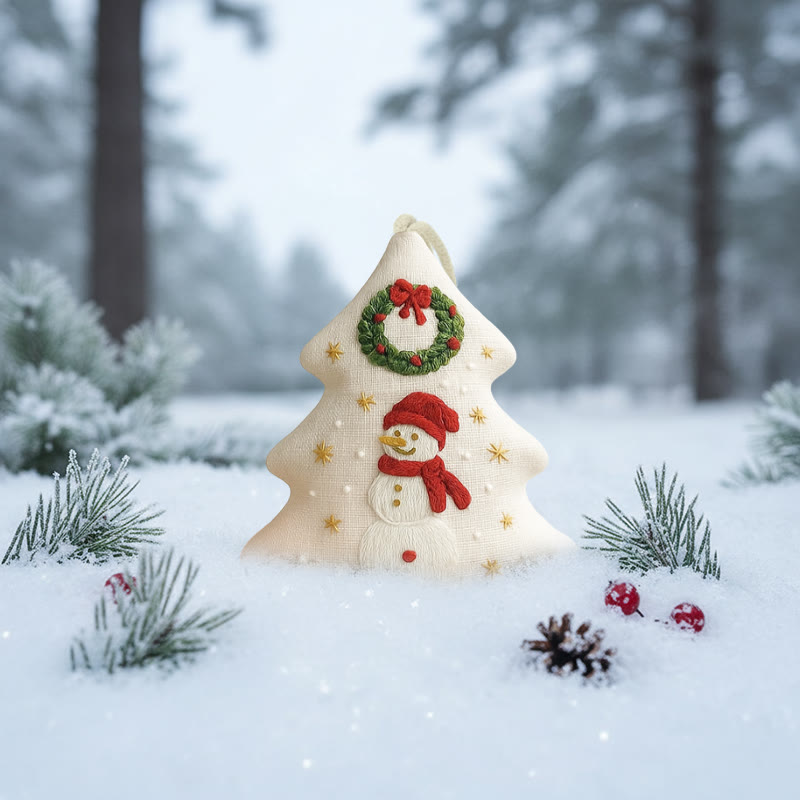 Rubbyoo Tree-shaped Embroidery Kit - Snowman | Winter Handmade Craft | Festive Home Accent - image 2