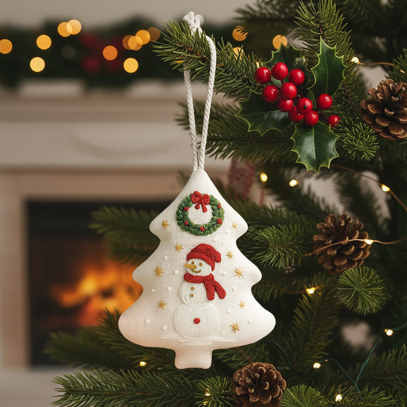 Rubbyoo Tree-shaped Embroidery Kit - Snowman | Winter Handmade Craft | Festive Home Accent - image 1