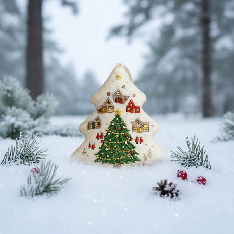 Rubbyoo Tree-shaped Embroidery Kit - Festive Town | Handmade Festive | Artisanal Xmas Accent - image 6