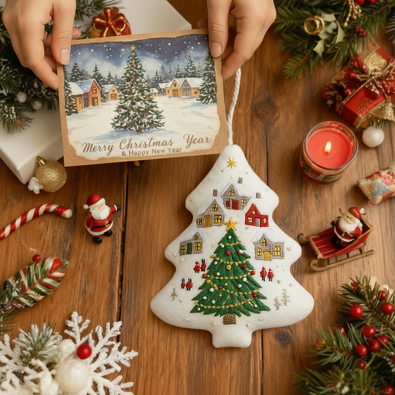 Rubbyoo Tree-shaped Embroidery Kit - Festive Town | Handmade Festive | Artisanal Xmas Accent - image 2