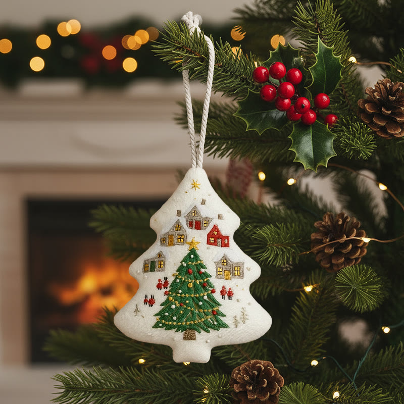 Rubbyoo Tree-shaped Embroidery Kit - Festive Town | Handmade Festive | Artisanal Xmas Accent - image 1