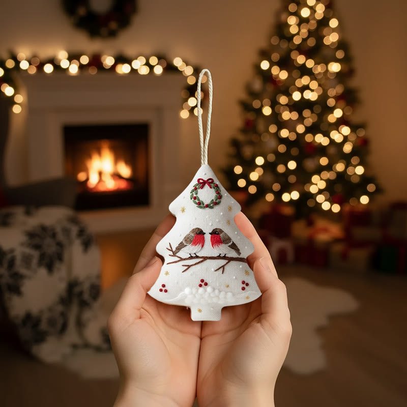 Rubbyoo Tree-shaped Embroidery Kit - Robin Perched On Wreath | Handstitched Craft | Festive Home Decor - image 10