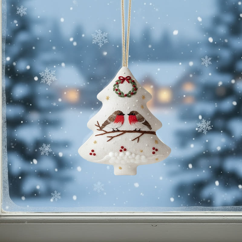 Rubbyoo Tree-shaped Embroidery Kit - Robin Perched On Wreath | Handstitched Craft | Festive Home Decor - image 2