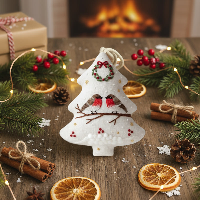 Rubbyoo Tree-shaped Embroidery Kit - Robin Perched On Wreath | Handstitched Craft | Festive Home Decor - image 3