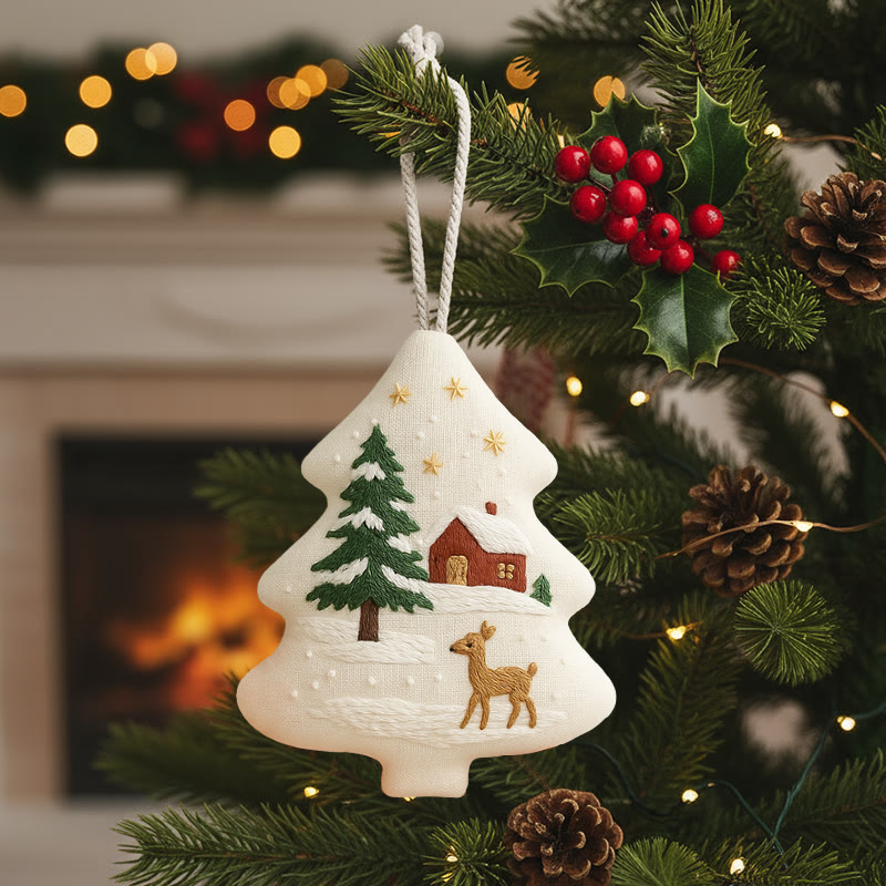 Rubbyoo Tree-shaped Embroidery Kit - Winter Deer | Diy Craft Kit | Beginner Embroidery Pattern - image 1