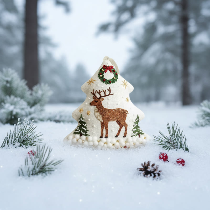 Rubbyoo Tree-shaped Embroidery Kit - Reindeer Amid Snowy Pines | Hand Embroidery Art | Festive Decor Highlight - image 7