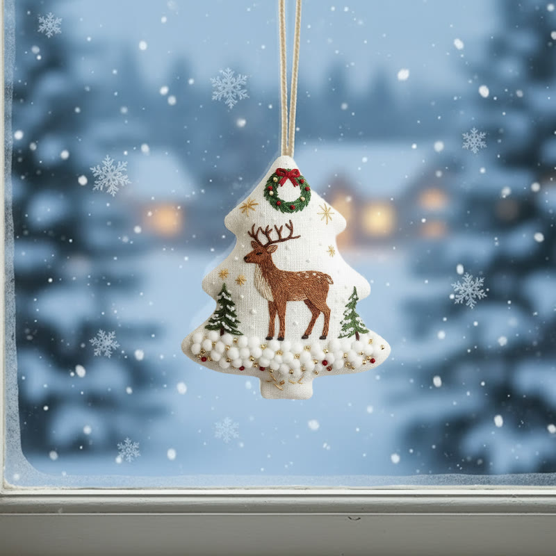 Rubbyoo Tree-shaped Embroidery Kit - Reindeer Amid Snowy Pines | Hand Embroidery Art | Festive Decor Highlight - image 2