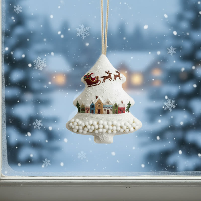 Rubbyoo Tree-shaped Embroidery Kit - Santa Sleigh Scene | Diy Needlecraft Kit | Holiday Ornament - image 2