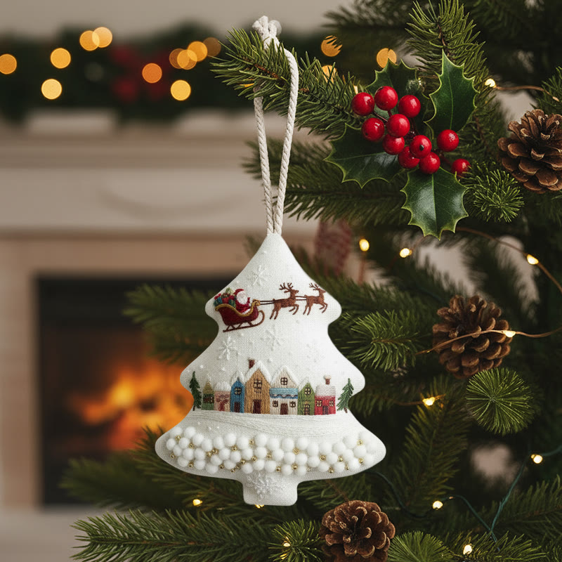 Rubbyoo Tree-shaped Embroidery Kit - Santa Sleigh Scene | Diy Needlecraft Kit | Holiday Ornament - image 1