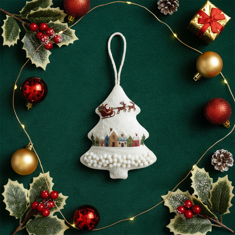 Rubbyoo Tree-shaped Embroidery Kit - Santa Sleigh Scene | Diy Needlecraft Kit | Holiday Ornament - image 7
