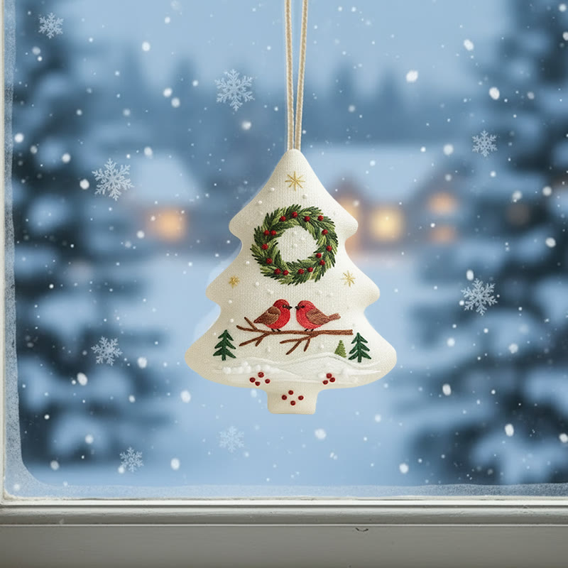 Rubbyoo Tree-shaped Embroidery Kit - Two Birds and Wreath Scene | Hand Embroidery Pattern | Christmas Gift for Her - image 2