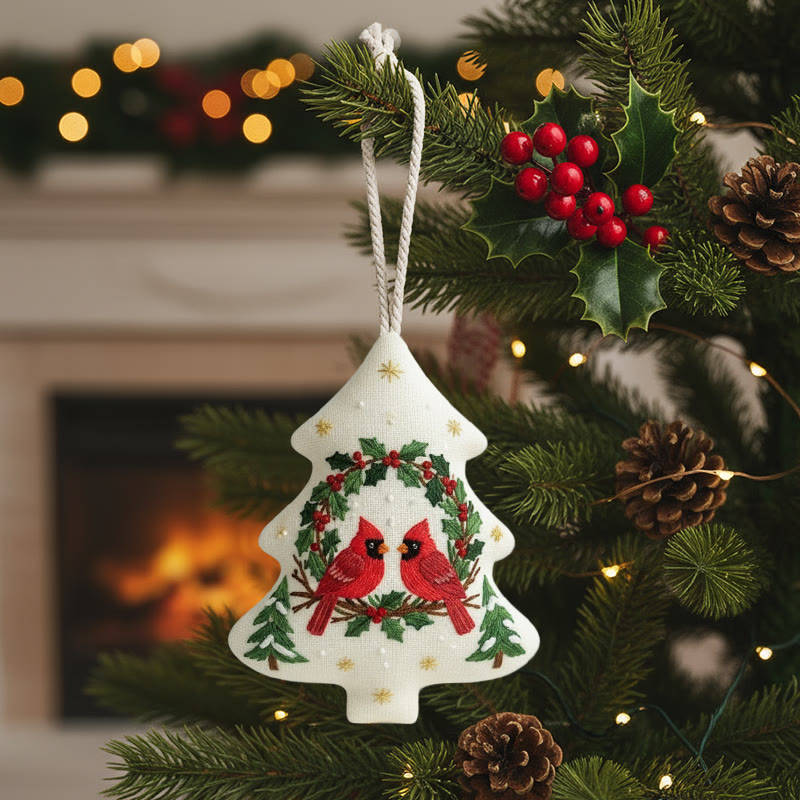 Rubbyoo Tree-shaped Embroidery Kit - Red Cardinal | Diy Christmas Decoration | Beginner Hand Embroidery Gift - image 1