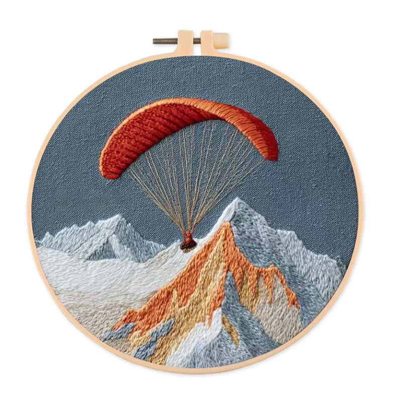 Rubbyoo Embroidery Kit - Mountain Paragliding Adventure | Beginner-friendly DIY Craft | Gift-ready Adventure-themed Kit - 20*20cm - image 1