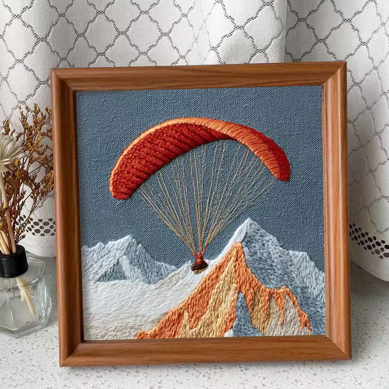 Rubbyoo Embroidery Kit - Mountain Paragliding Adventure | Beginner-friendly DIY Craft | Gift-ready Adventure-themed Kit - Embroidery Kit Plus An Extra Frame - image 2